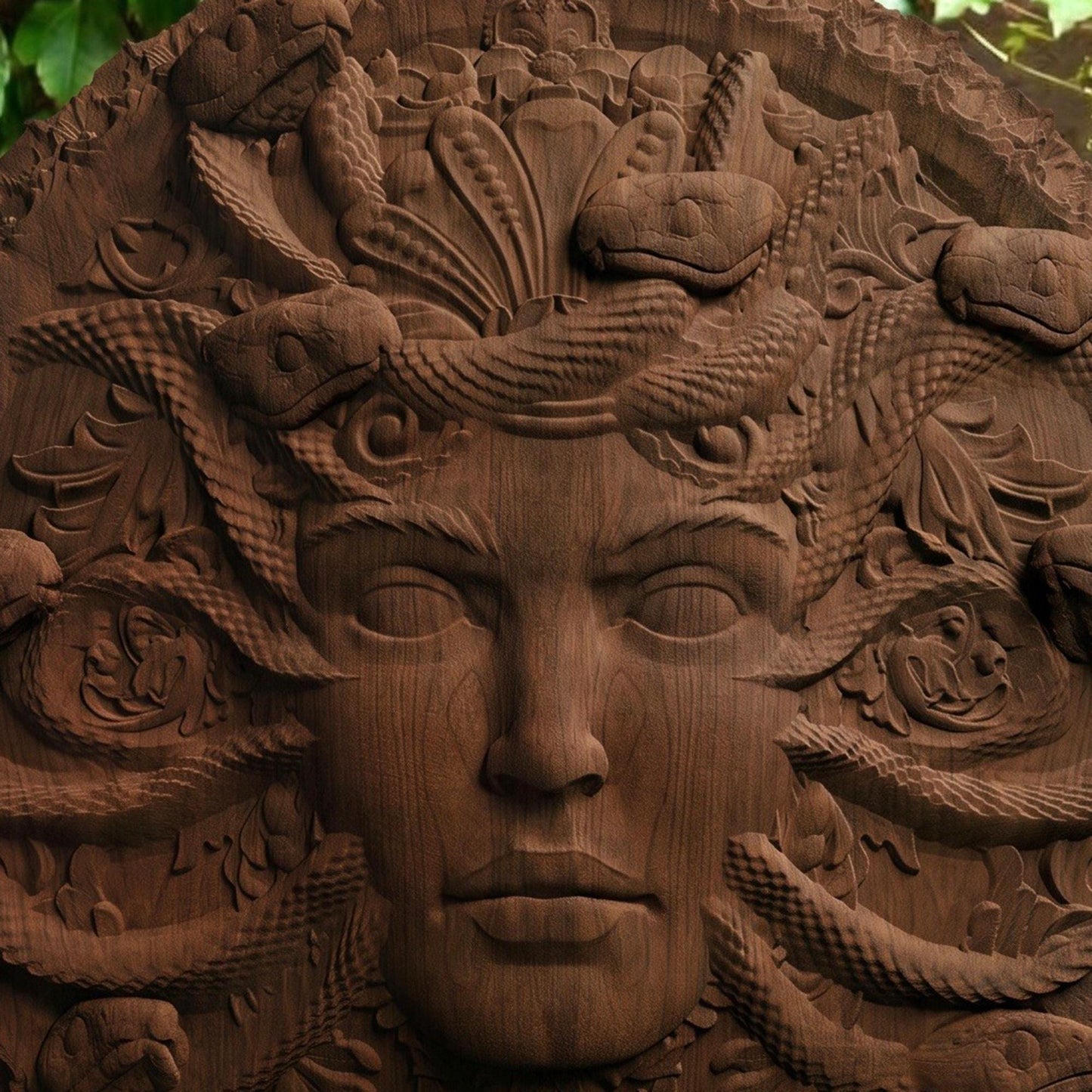 Medusa in Disk Wooden Bas Relief | Wood Panel Art | Sculptural Gift Idea