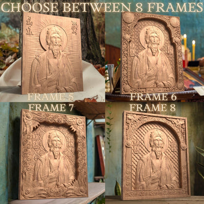 Saint Andrew the Apostle Wooden Carved Handcrafted Christian Religious Icon. Byzantine Home Wall Art Decor Gift. Orthodox Greek Woodcarving Sculpture.