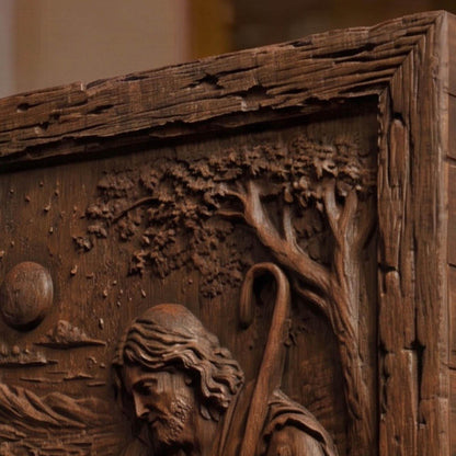 Jesus Christ the Shepherd Wooden Carved Handmade Christian Icon  Byzantine Greek Orthodox Home Decor Cretan Holy Carvings