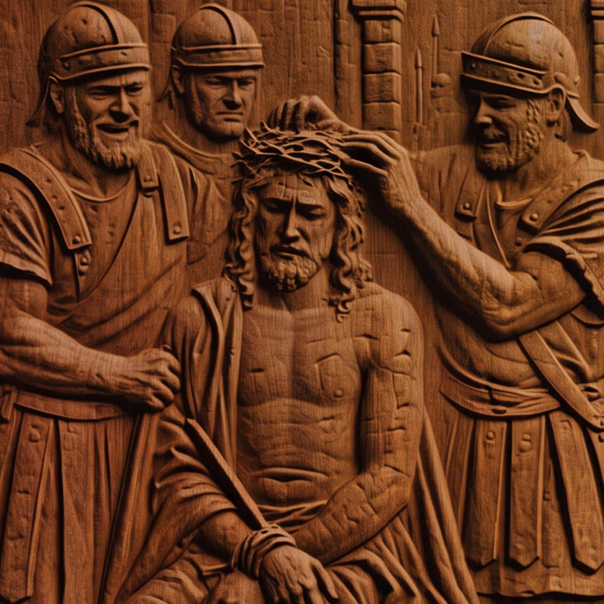 Jesus Christ Tortured by Roman Soldiers Wooden Carved Handmade Christian Icon  Byzantine Greek Orthodox Home Art Decor Cretan Holy Carvings