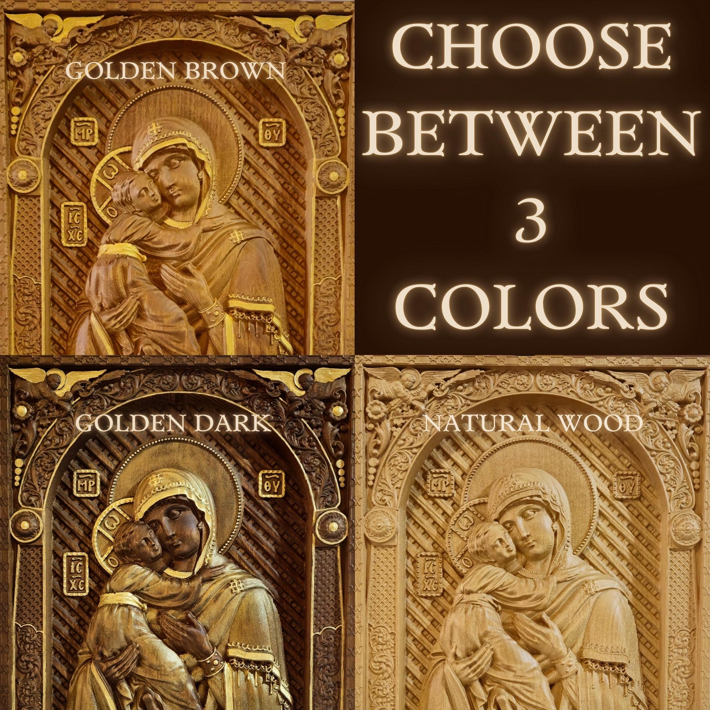 Christ and Mother of God Set Two Wooden Carved Handcrafted Christian Religious Icon. Byzantine Home Wall Art Decor Gift. Orthodox Greek Woodcarving Sculpture.