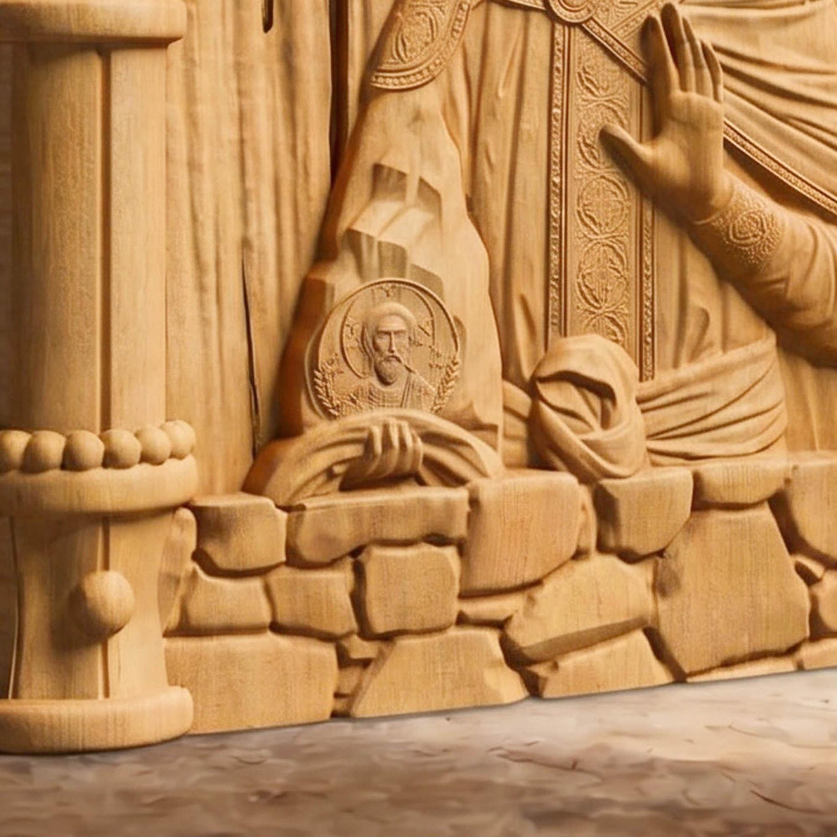 Prophet Daniel Wooden Carved Handmade Christian Icon Patron Saint of Courage, Fortitude, and Strength Left Side Natural Wood Color Cretan Holy Carvings
