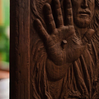 Jesus Christ Wound Wooden Carved Handmade Christian Icon  Byzantine Greek Orthodox Home Art Decor Cretan Holy Carvings