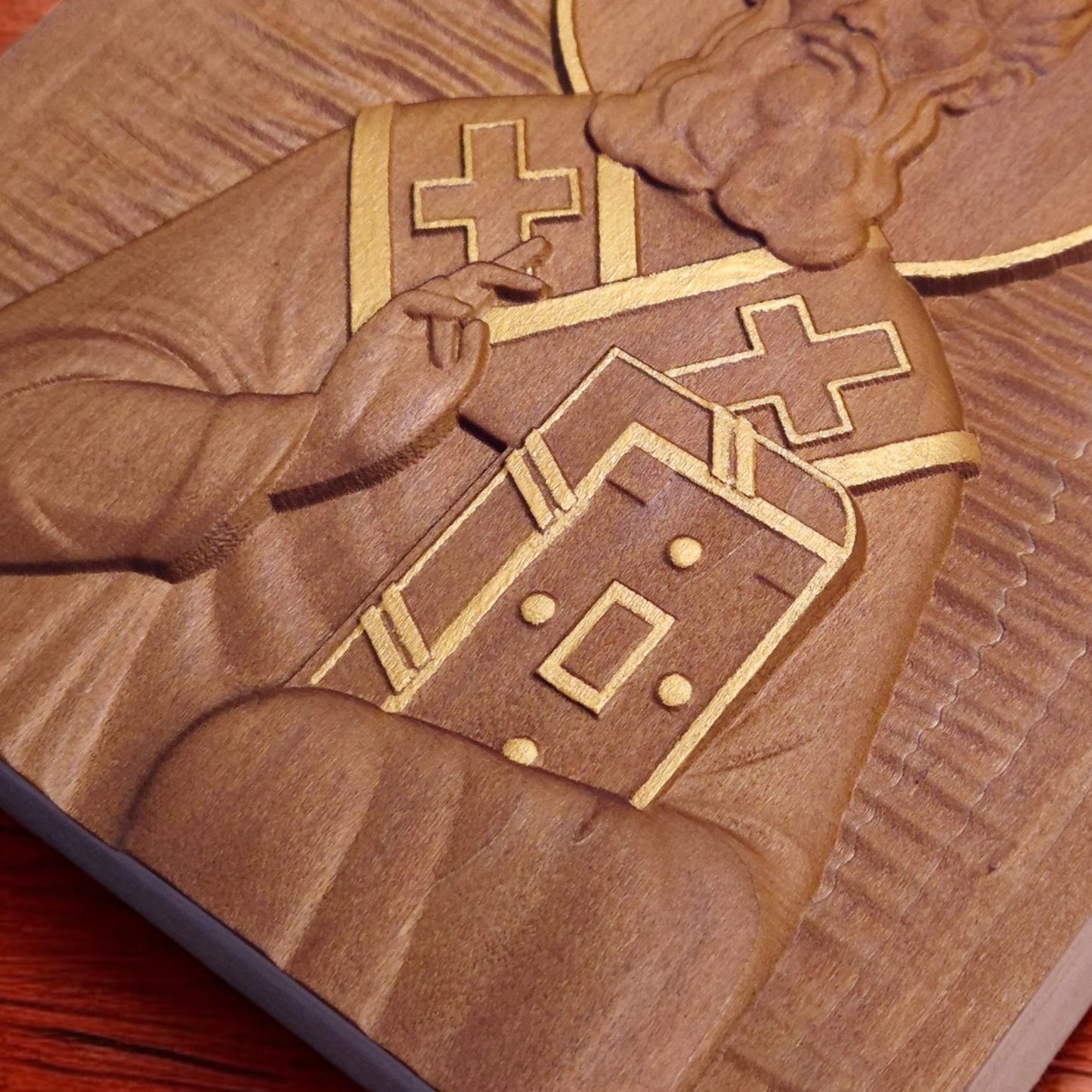 Saint Athanasius of Alexandria Wooden Carved Handcrafted Christian Religious Icon. Byzantine Home Wall Art Decor Gift. Orthodox Greek Woodcarving Sculpture.