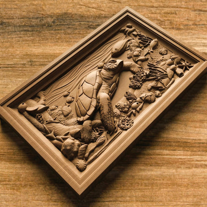 Sea Turtle Handmade Wooden Carving. Home Gift Wall Art Nature Decor.