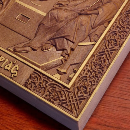 Holy Trinity Wooden Carved Handcrafted Christian Religious Icon. Byzantine Home Wall Art Decor Gift. Orthodox Greek Woodcarving Sculpture.