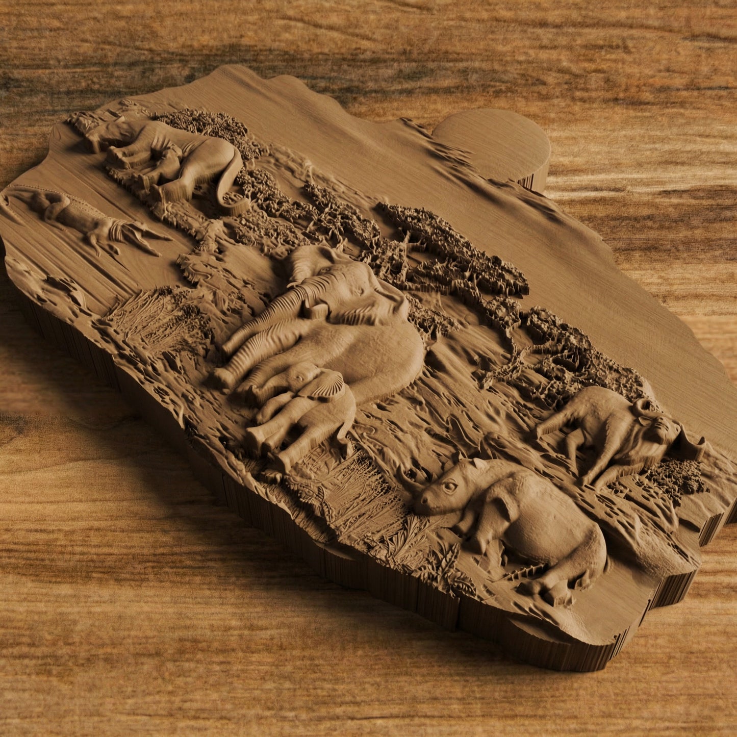 African Nature Scene Handmade Wooden Carving. Home Gift Wall Art Decor.