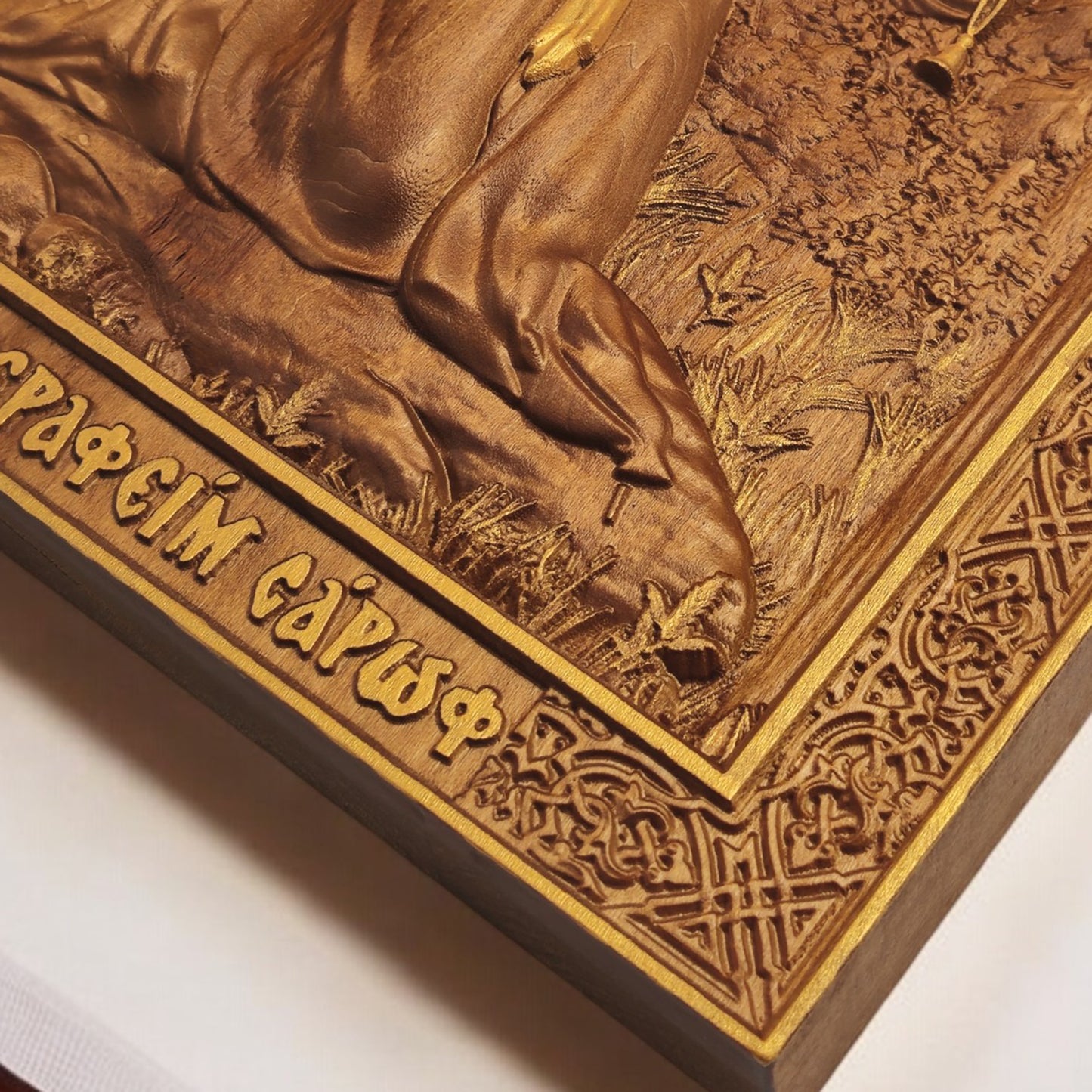 Saint Seraphim of Sarov Wooden Carved Handcrafted Christian Religious Icon. Byzantine Home Wall Art Decor Gift. Orthodox Greek Woodcarving Sculpture.