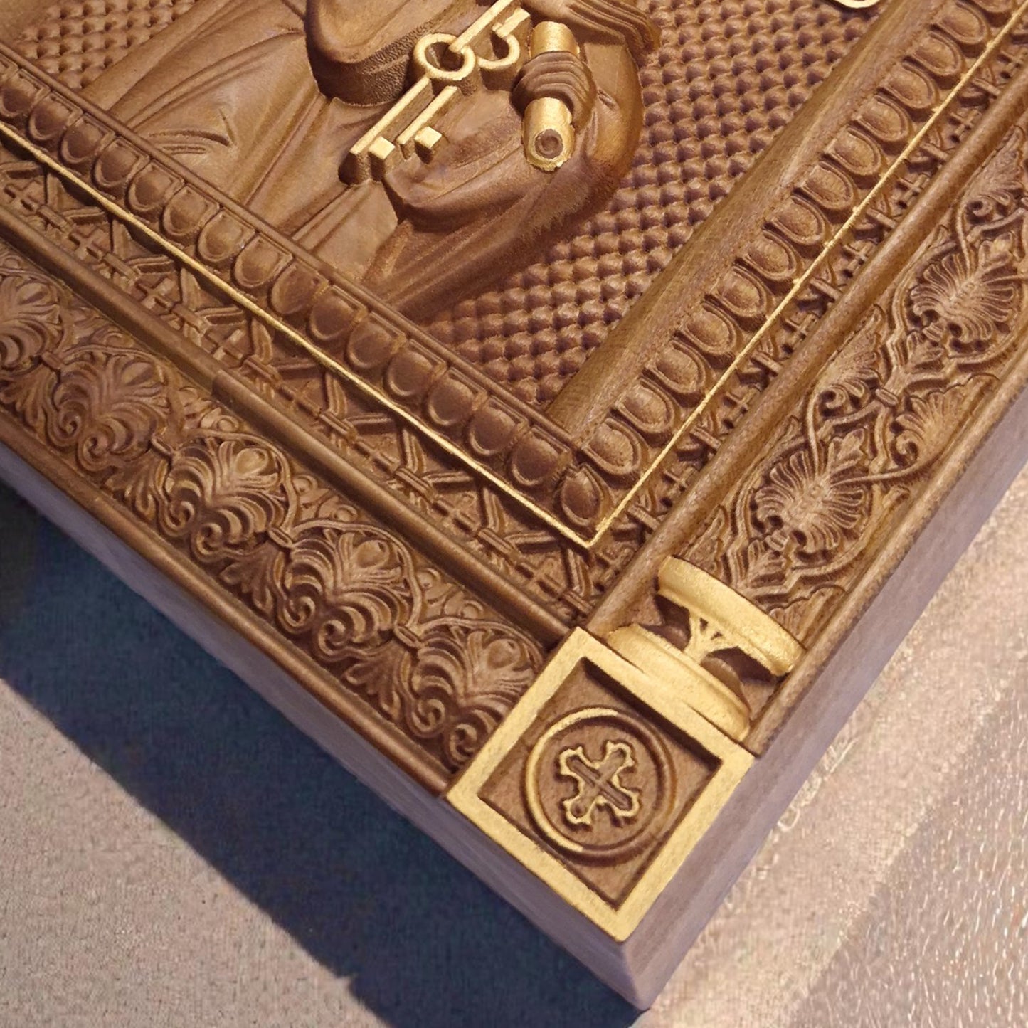 Saint Peter the Apostle Wooden Carved Handcrafted Christian Religious Icon. Byzantine Home Wall Art Decor Gift. Orthodox Greek Woodcarving Sculpture.