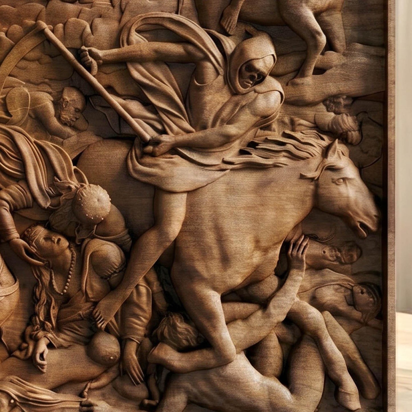 The Four Riders of the Apocalypse Wooden Bas Relief | Wood Panel Art | Sculptural Gift Idea