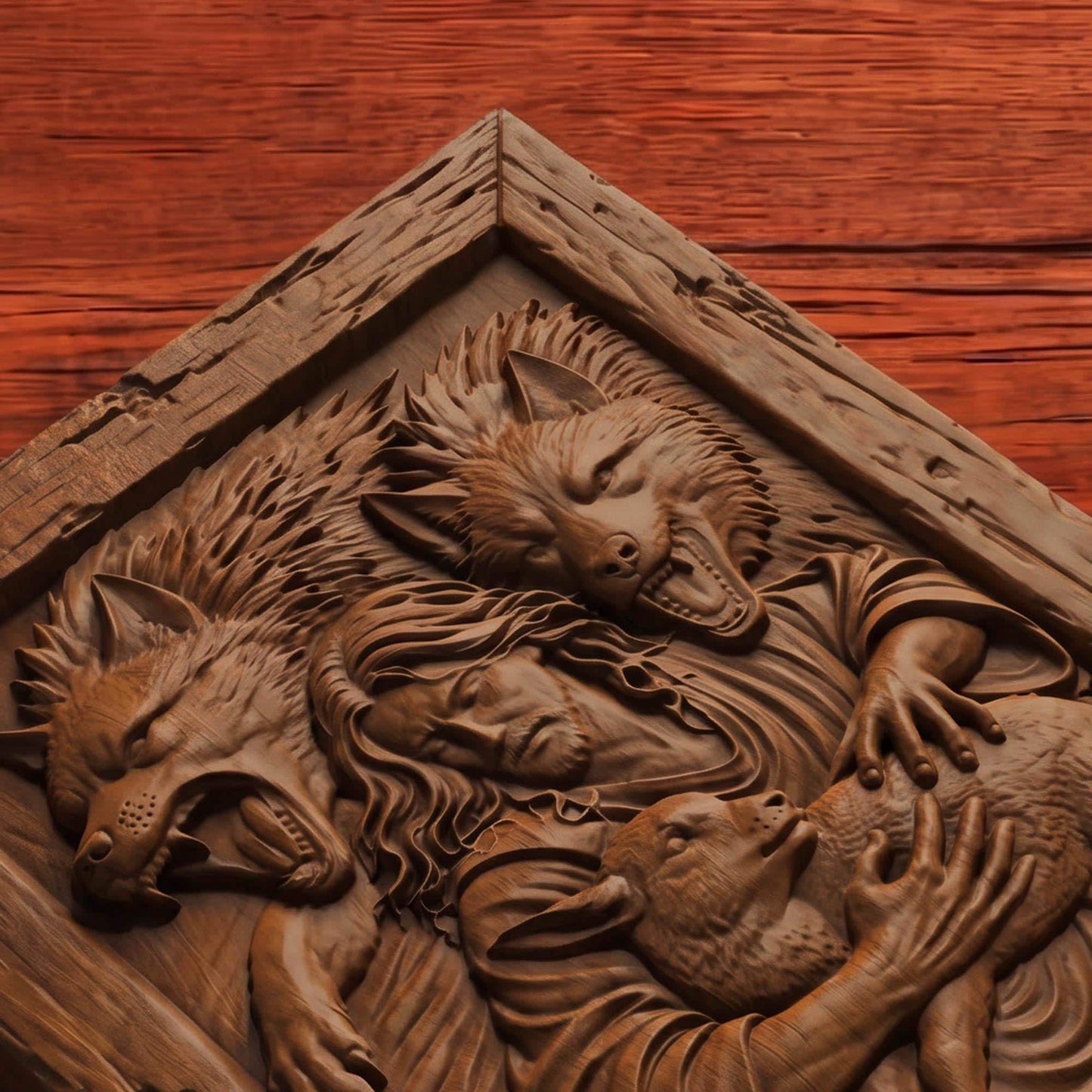Jesus Christ Saves from the Wolves Wooden Carved Handmade Christian Icon  Byzantine Greek Orthodox Home Art Decor Cretan Holy Carvings