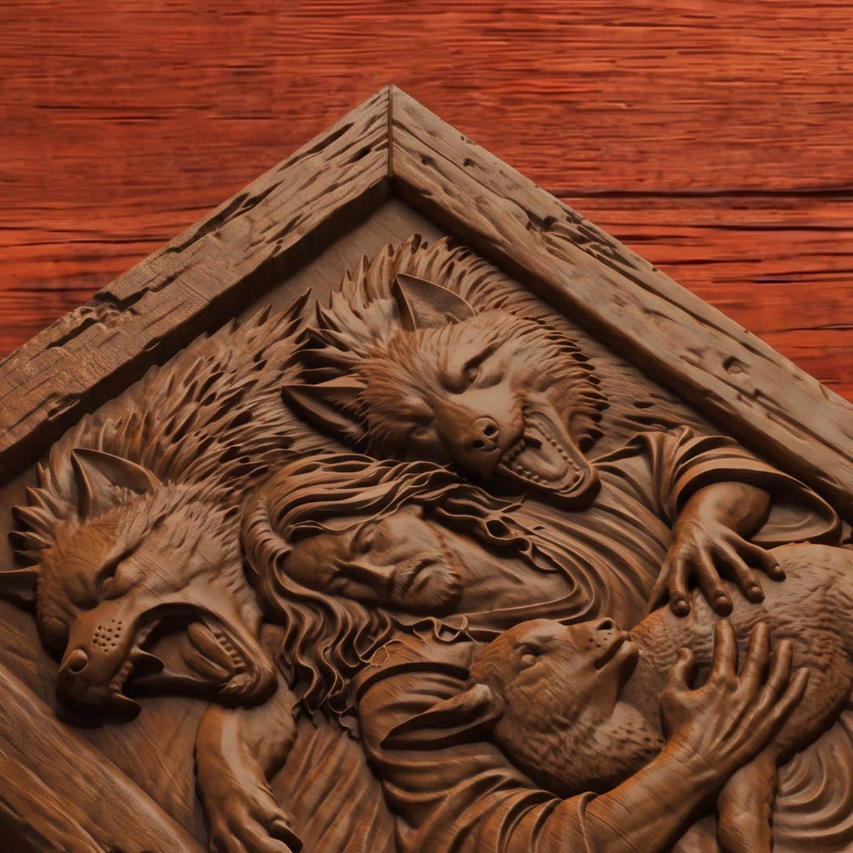 Jesus Christ Saves from the Wolves Wooden Carved Handmade Christian Icon  Byzantine Greek Orthodox Home Art Decor Cretan Holy Carvings
