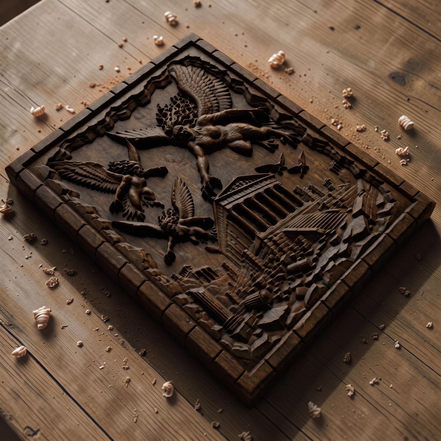 Harpies Ancient Greek Mythology Monsters 3D Wooden Bas Relief Panel Art Sculptural Gift Idea Cretan Holy Carvings