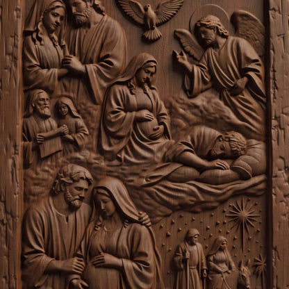 The Road to the Birth of Jesus Wooden Carved Handmade Christian Icon  Byzantine Greek Orthodox Home Decor Cretan Holy Carvings