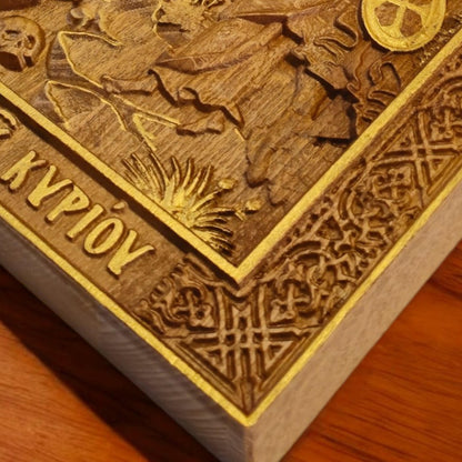 Crucifixion of Jesus Christ Wooden Carved Handcrafted Christian Religious Icon. Byzantine Home Wall Art Decor Gift. Orthodox Greek Woodcarving Sculpture.