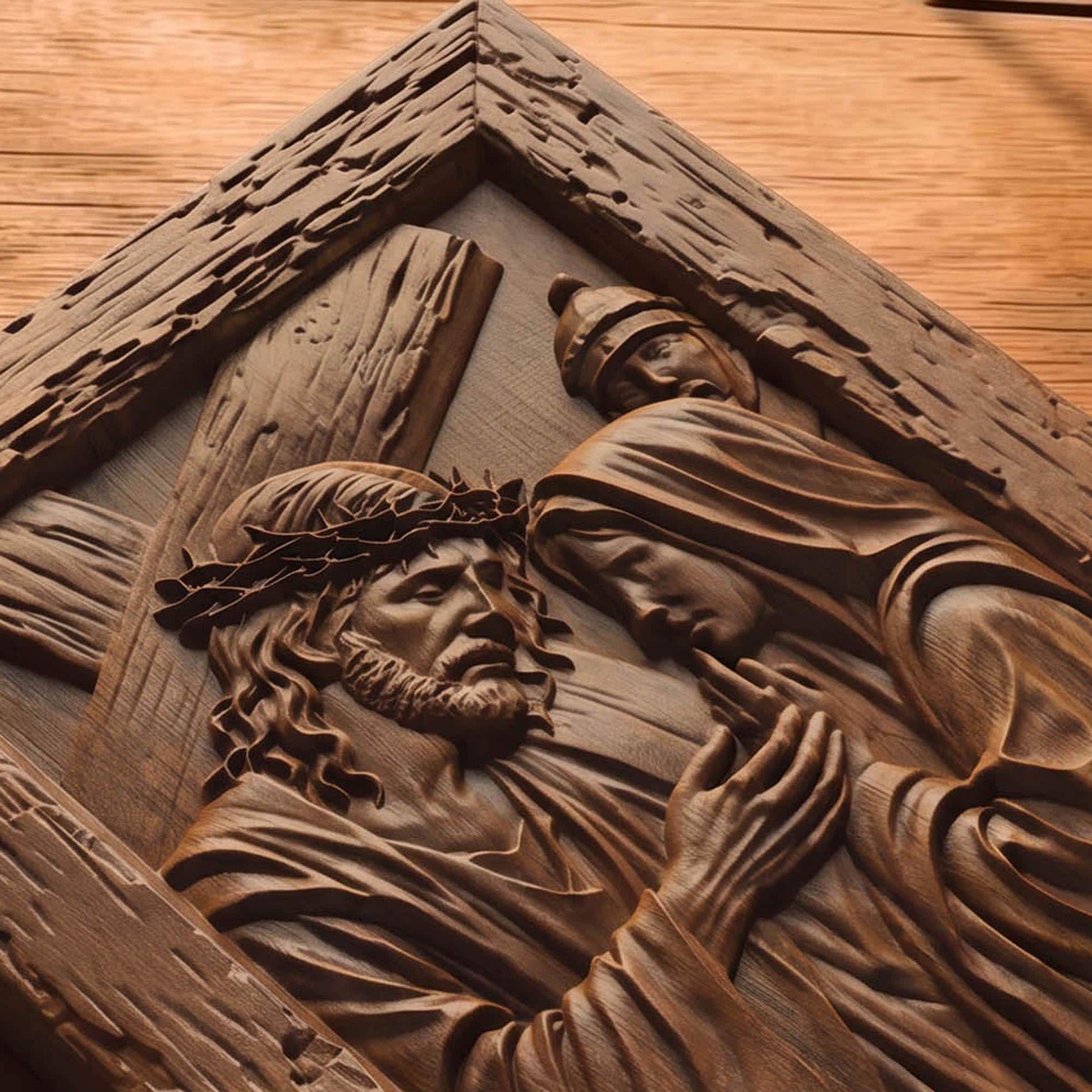 Virgin Mary Supports Jesus Wooden Carved Handmade Christian Icon  Byzantine Greek Orthodox Home Decor Cretan Holy Carvings