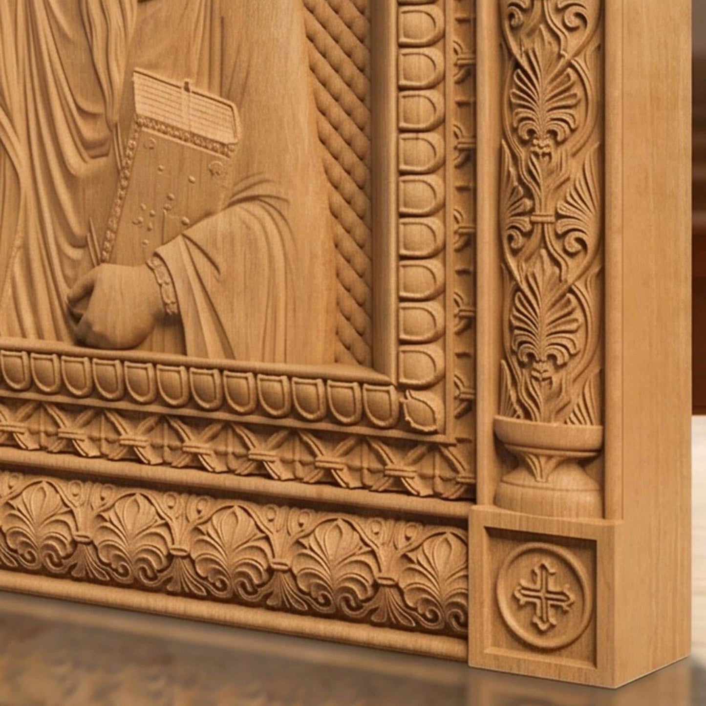 Saint Charalambos Wooden Carved Handmade Christian Icon | Byzantine Greek Orthodox Home Art Decor
