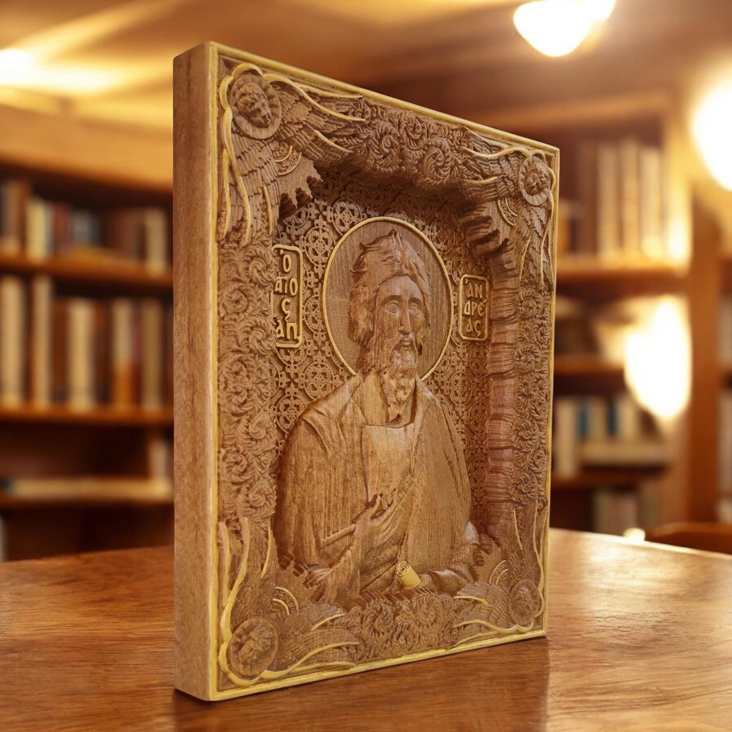 Saint Andrew the Apostle Wooden Carved Handcrafted Christian Religious Icon. Byzantine Home Wall Art Decor Gift. Orthodox Greek Woodcarving Sculpture.