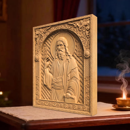 Prophet Jeremiah Wooden Carved Handmade Christian Icon | Byzantine Greek Orthodox Home Art Decor