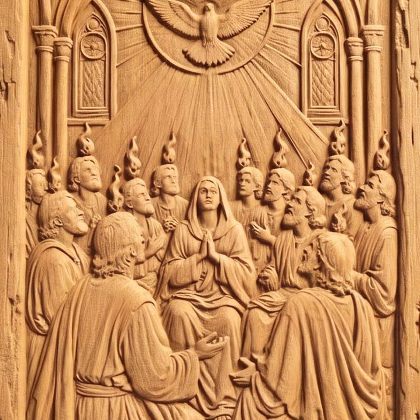 Pentecoste the Holy Spirit as Tongues of Fire Wooden Carved Handmade Christian Icon  Byzantine Greek Orthodox Home Decor Cretan Holy Carvings