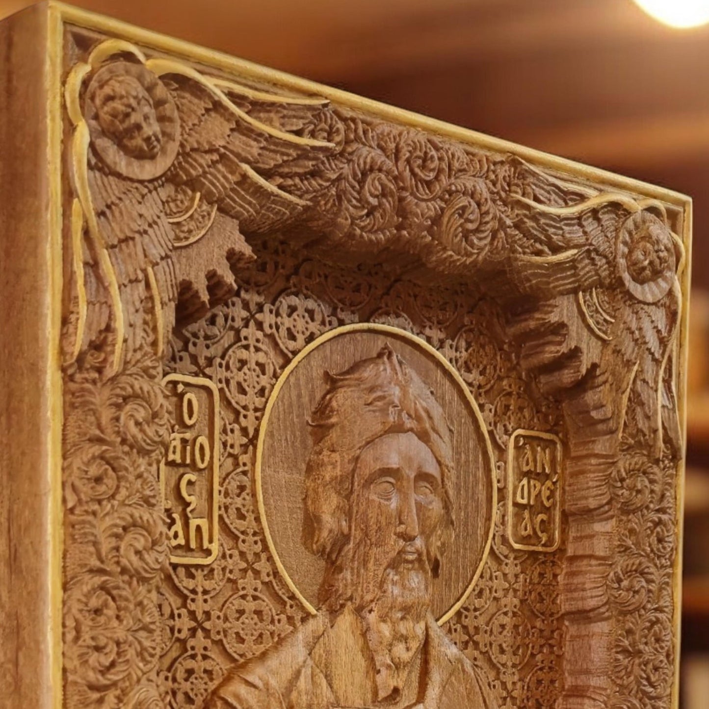 Saint Andrew the Apostle Wooden Carved Handcrafted Christian Religious Icon. Byzantine Home Wall Art Decor Gift. Orthodox Greek Woodcarving Sculpture.