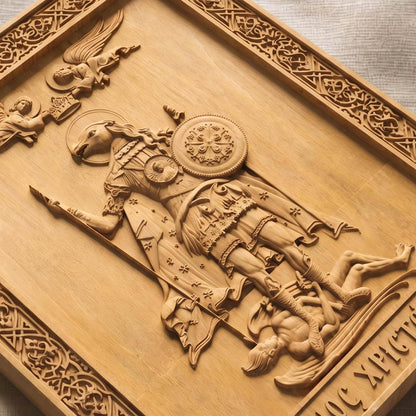 Saint Christopher the Dog Head Wooden Carved Handmade Christian Icon. Byzantine Greek Orthodox Home Decor.