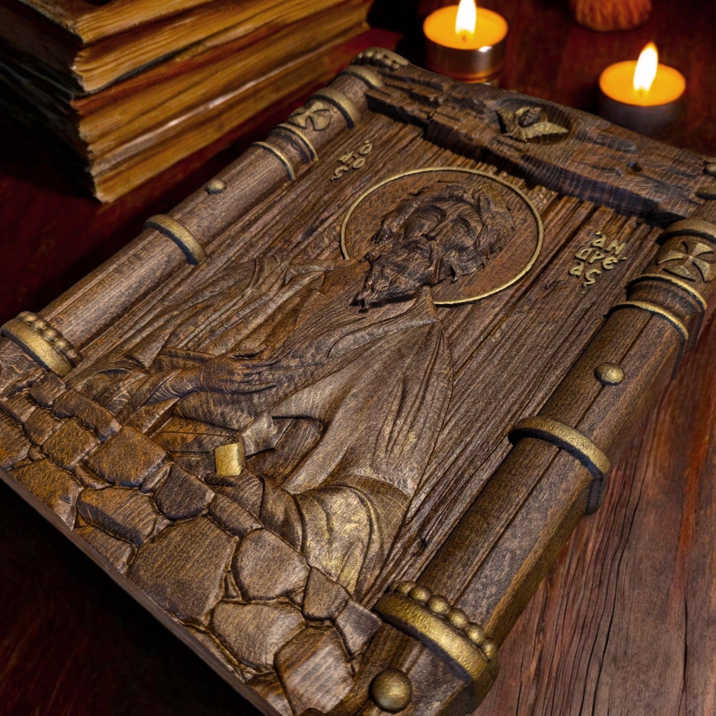 Saint Andrew the Apostle Wooden Carved Handcrafted Christian Religious Icon. Byzantine Home Wall Art Decor Gift. Orthodox Greek Woodcarving Sculpture.