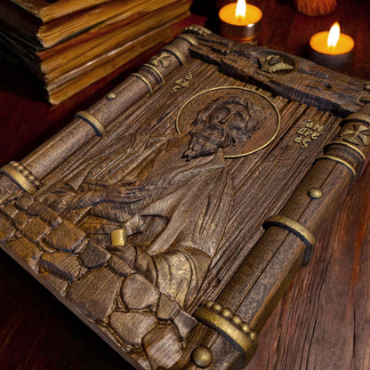 Saint Andrew the Apostle Wooden Carved Handcrafted Christian Religious Icon. Byzantine Home Wall Art Decor Gift. Orthodox Greek Woodcarving Sculpture.