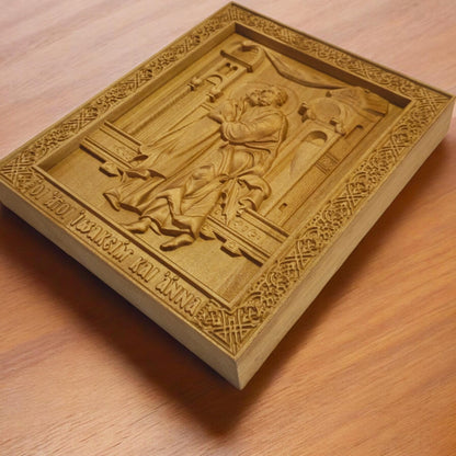 Saints Joachim and Anne Wooden Carved Handcrafted Christian Religious Icon. Byzantine Home Wall Art Decor Gift. Orthodox Greek Woodcarving Sculpture.