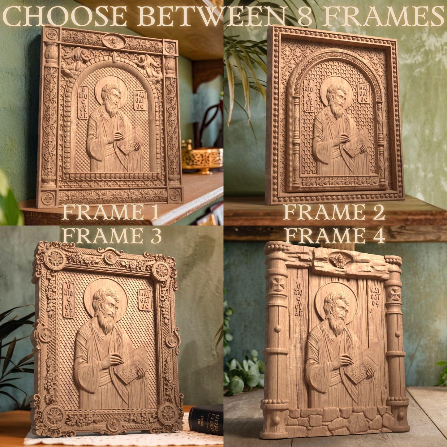 Matthew the Evangelist Wooden Carved Handcrafted Christian Religious Icon. Byzantine Home Wall Art Decor Gift. Orthodox Greek Woodcarving Sculpture.