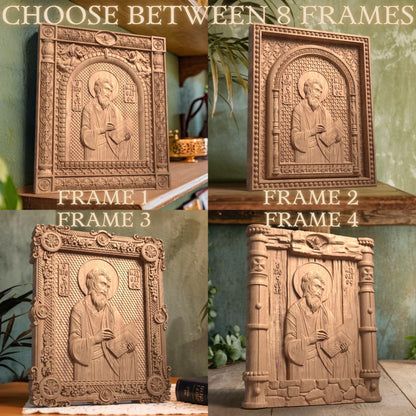 Matthew the Evangelist Wooden Carved Handcrafted Christian Religious Icon. Byzantine Home Wall Art Decor Gift. Orthodox Greek Woodcarving Sculpture.