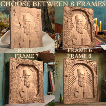 Saint Nectarios of Aegina Wooden Carved Handcrafted Christian Religious Icon. Byzantine Home Wall Art Decor Gift. Orthodox Greek Woodcarving Sculpture.