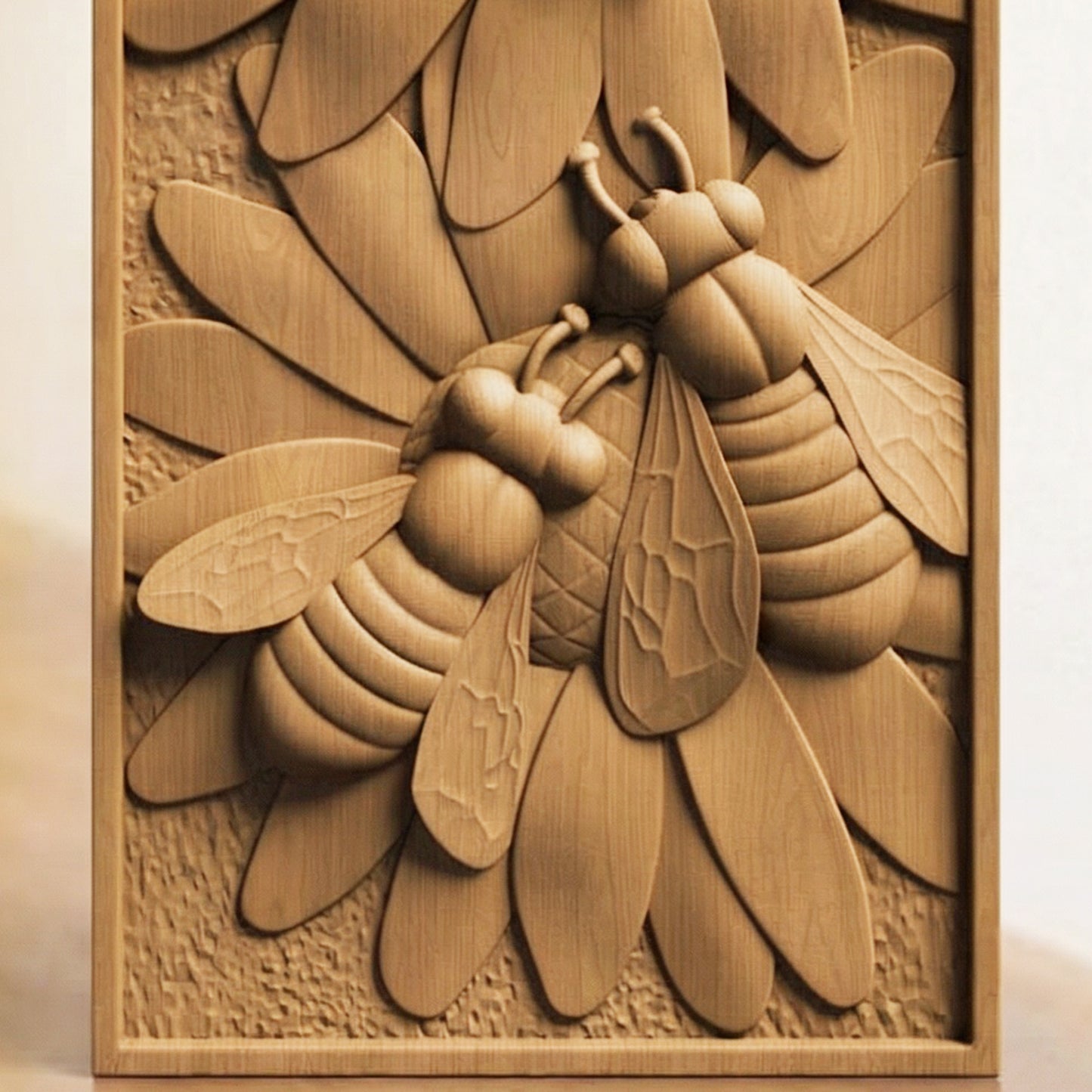 Bees Panel Handmade Wooden Carving. Home Gift Wall Art Nature Decor.