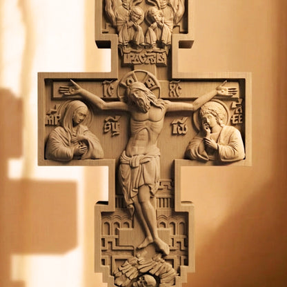 Wooden Carved Handmade Christian Cross No3. Byzantine Greek Orthodox Home Art Decor.