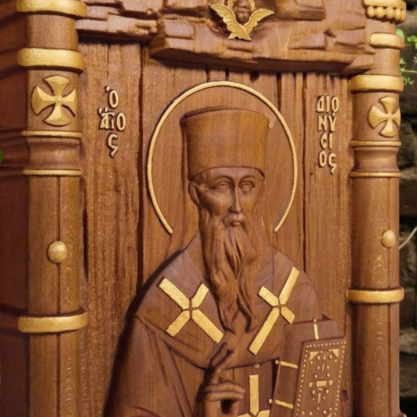 Saint Dionysios of Zakynthos Wooden Carved Handcrafted Christian Religious Icon. Byzantine Home Wall Art Decor Gift. Orthodox Greek Woodcarving Sculpture.