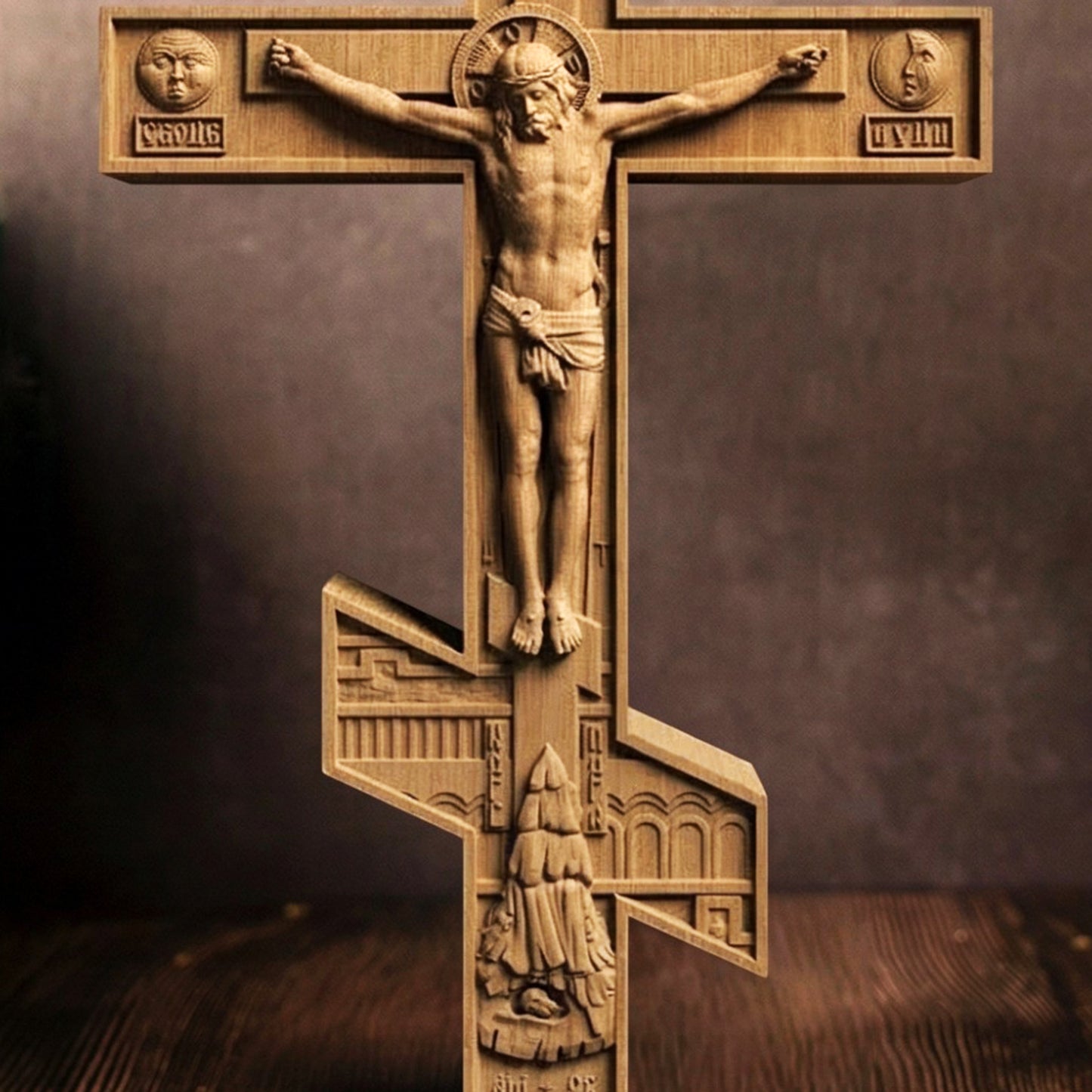 Wooden Carved Handmade Christian Cross No6. Byzantine Greek Orthodox Home Art Decor.