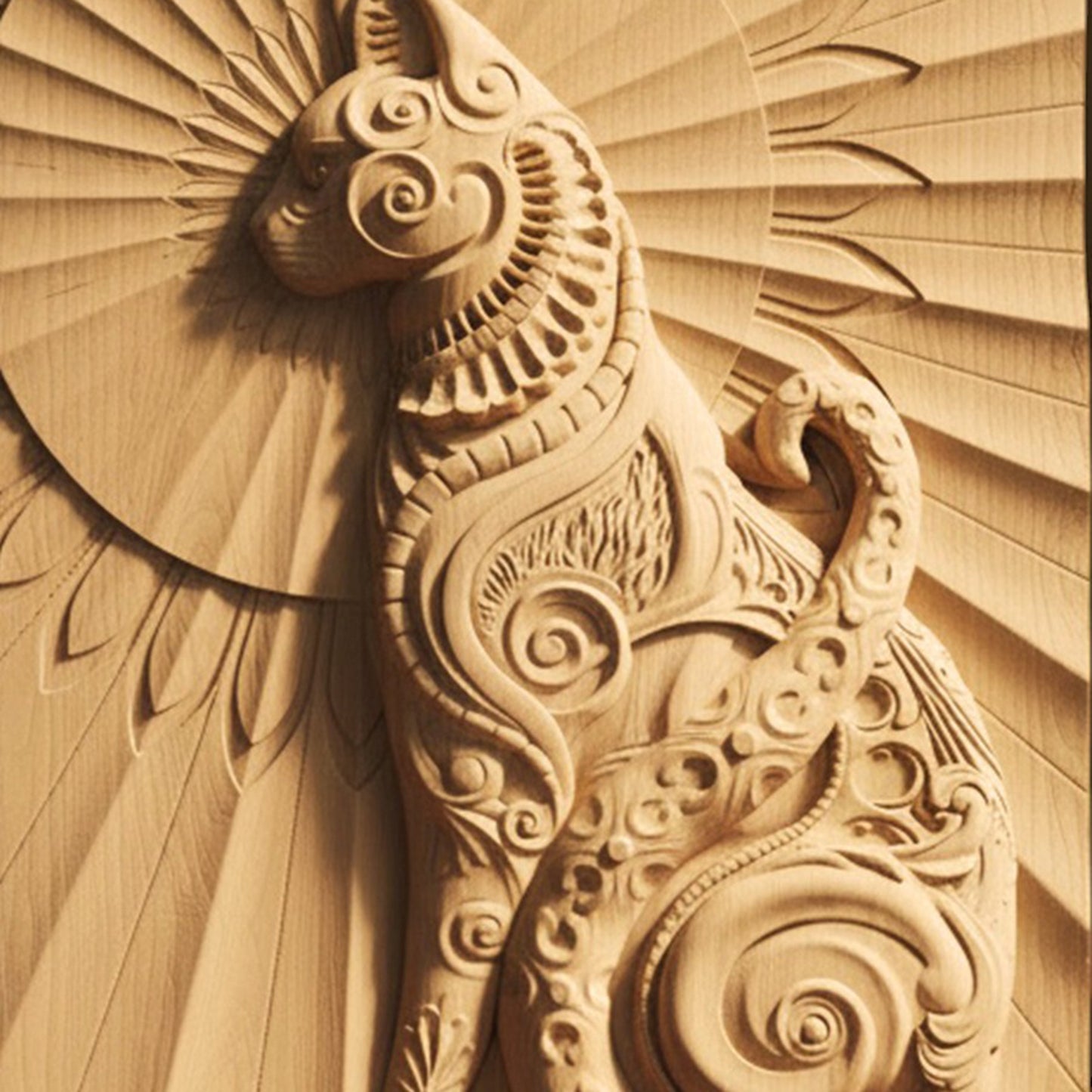 Cat Tribal Handmade Wooden Carving. Other Home Gift Wall Art Decor.