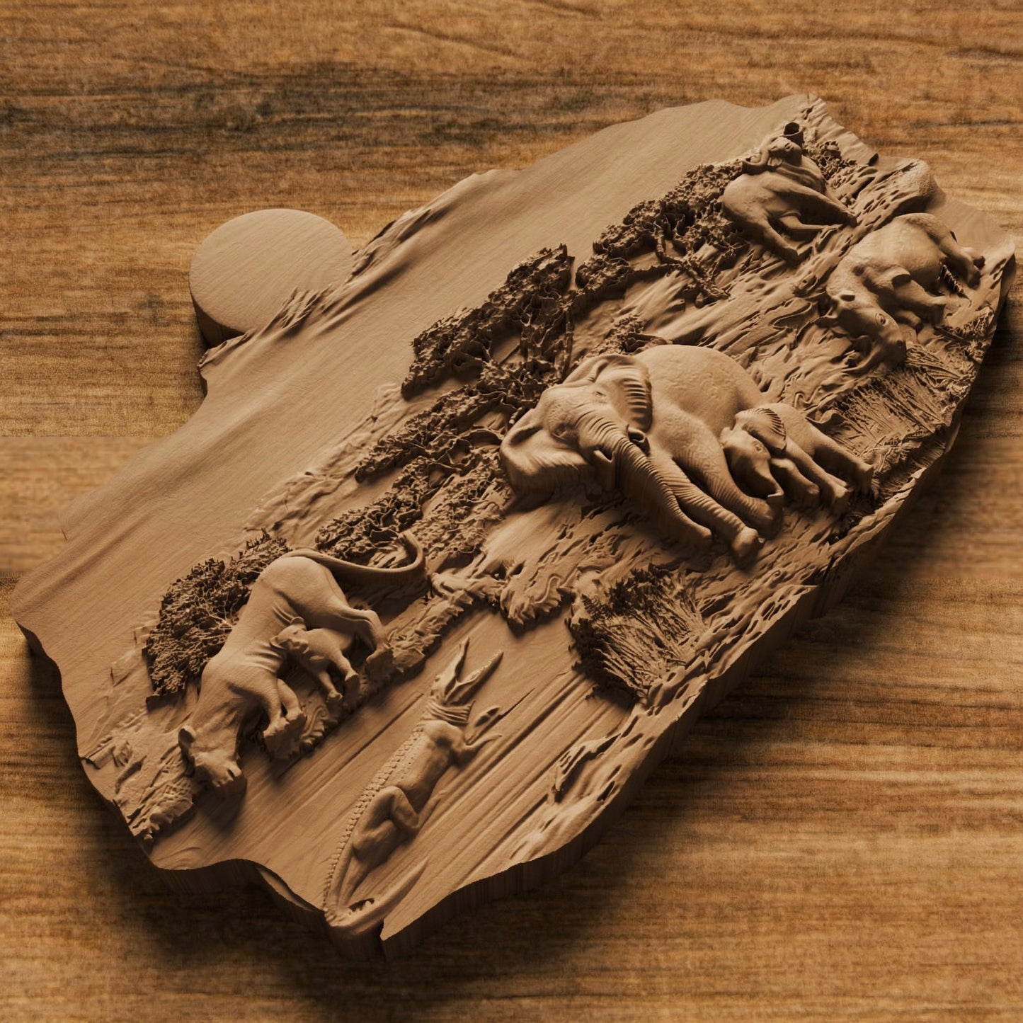 African Nature Scene Handmade Wooden Carving. Home Gift Wall Art Decor.
