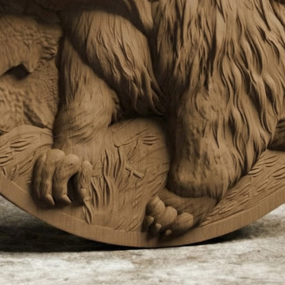 Bear in Plate Handmade Wooden Carving. Home Gift Wall Art Nature Decor.