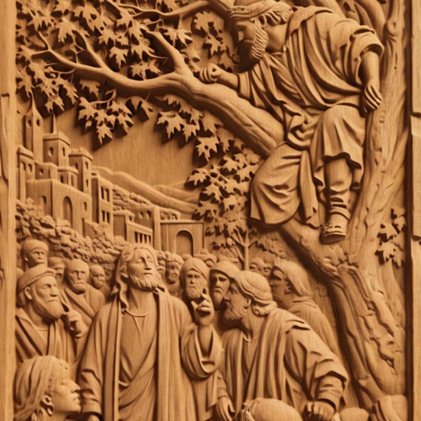 Jesus Talking to Zacchaeus on a Tree Wooden Carved Handmade Christian Icon  Byzantine Greek Orthodox Home Decor Cretan Holy Carvings