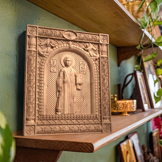 Saint Stephen Wooden Carved Handcrafted Christian Religious Icon. Byzantine Home Wall Art Decor Gift. Orthodox Greek Woodcarving Sculpture.