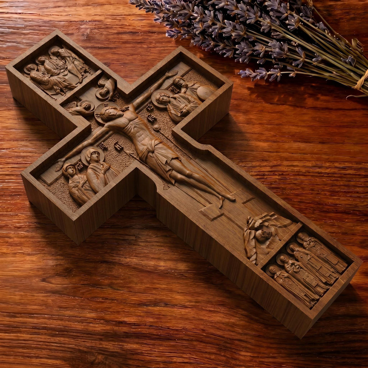 Hand Carved Cross No 10 | Wood Byzantine Greek Christian Wall Art