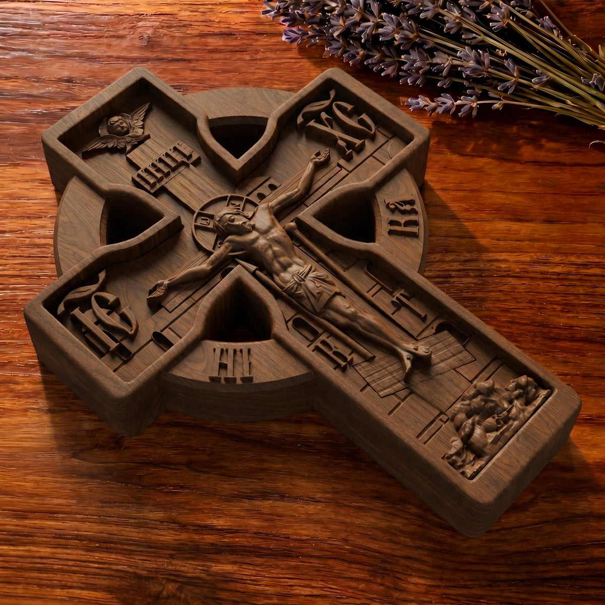 Hand Carved Cross No 16 | Wood Byzantine Greek Christian Wall Art