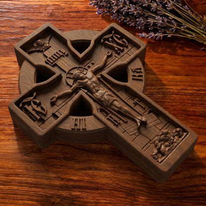 Hand Carved Cross No 16 | Wood Byzantine Greek Christian Wall Art