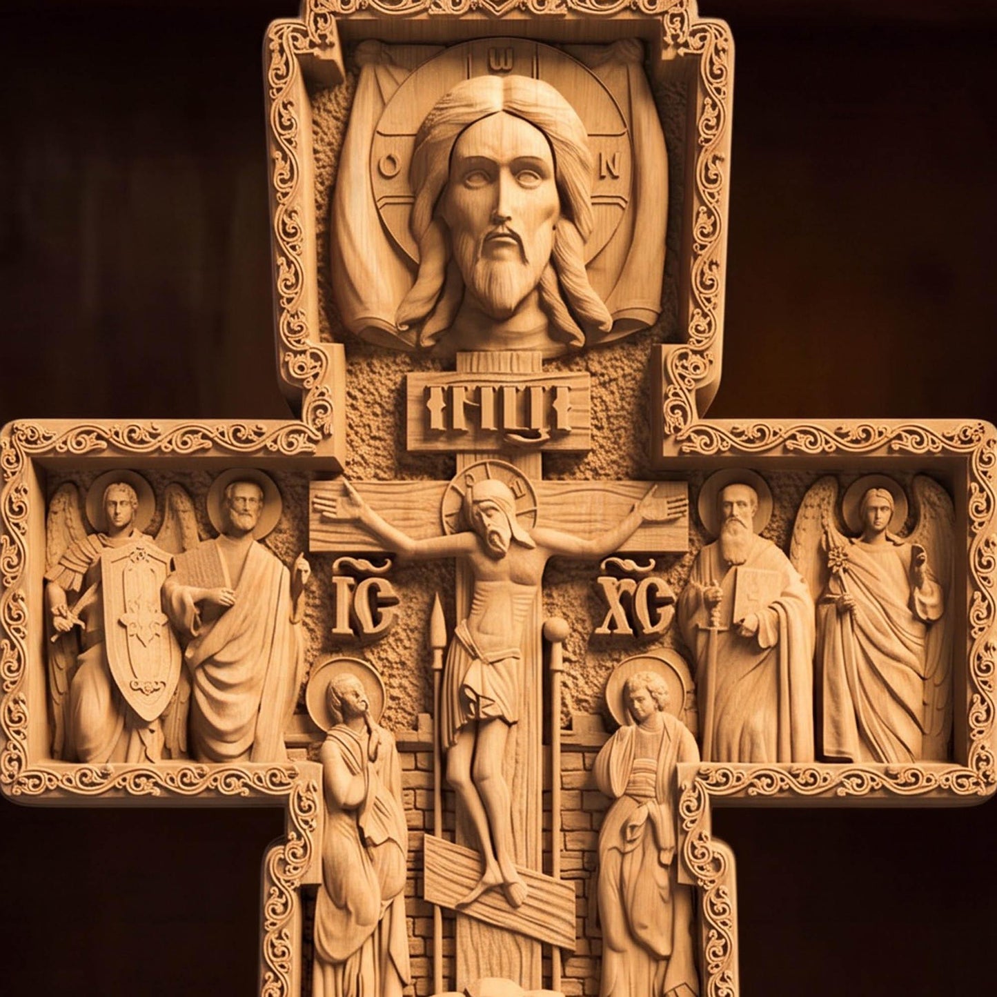 Hand Carved Cross No 15 | Wood Byzantine Greek Christian Wall Art Cretan Holy Carvings