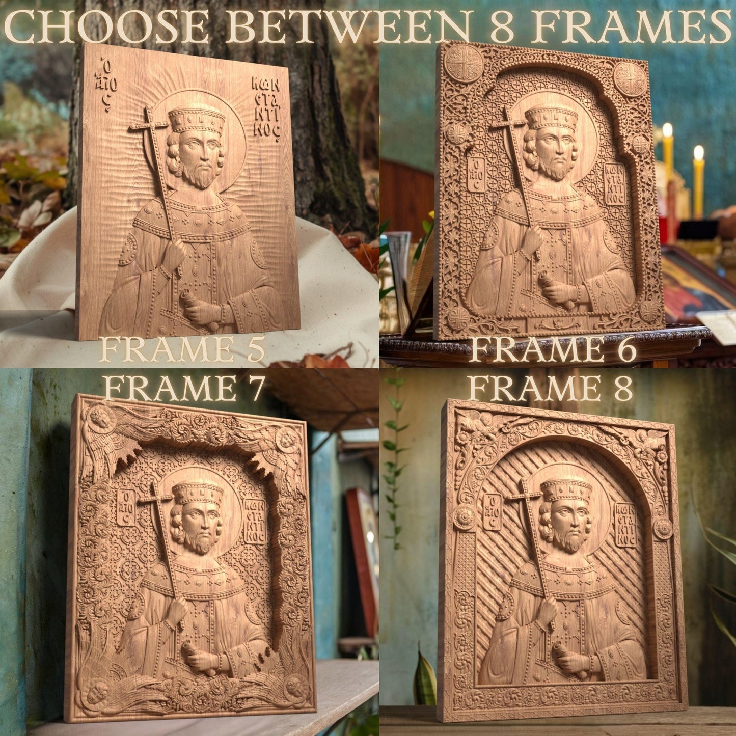 Saint Constantine Wooden Carved Handmade Christian Icon. Byzantine Greek Orthodox Home Art Decor.