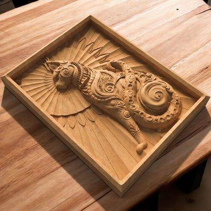 Cat Tribal Framed Bas Relief | Wooden Cat Carving | Sculptural Gift Idea