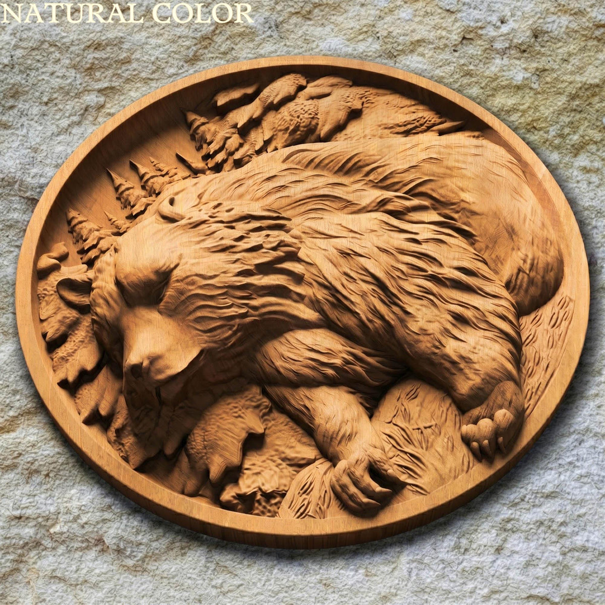 Bear in Plate Framed Bas Relief | Wooden Bear Carving | Sculptural Gift Idea