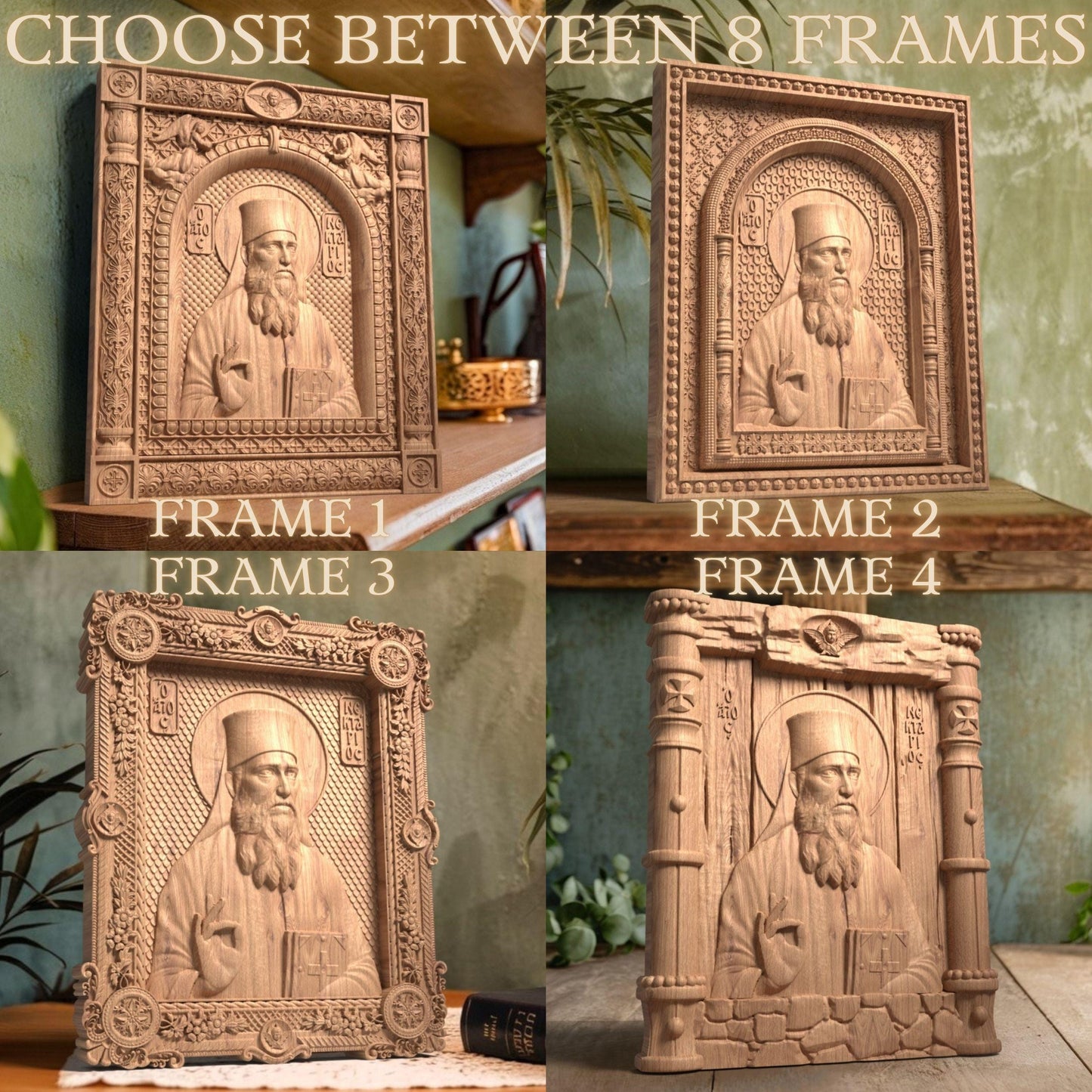 Saint Nectarios of Aegina Wooden Carved Handcrafted Christian Religious Icon. Byzantine Home Wall Art Decor Gift. Orthodox Greek Woodcarving Sculpture.