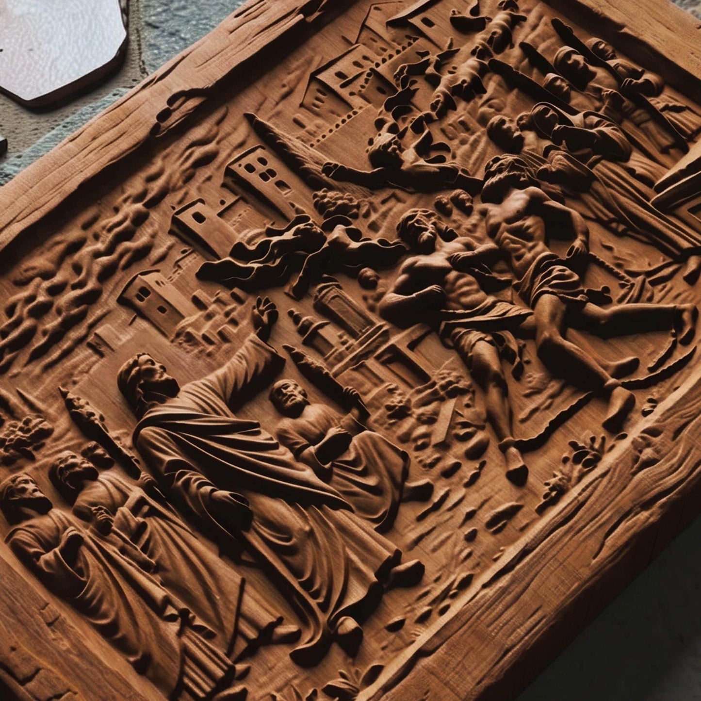 Jesus Christ Helps the Two Possessed Men Wooden Carved Handmade Christian Icon  Byzantine Greek Orthodox Home Art Decor Cretan Holy Carvings